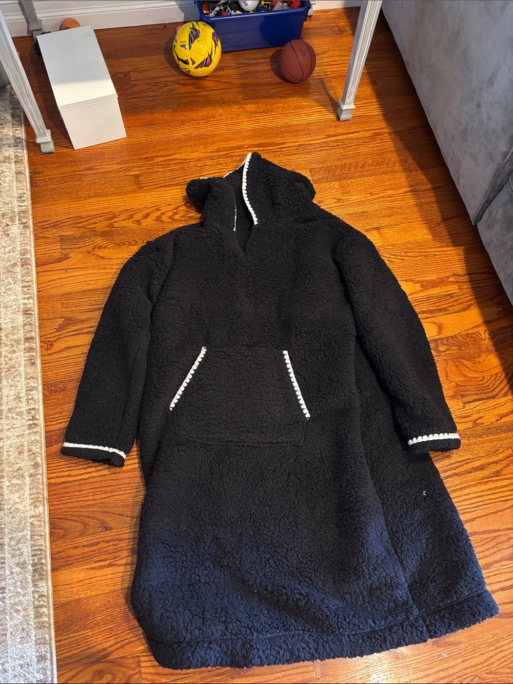 G by Giuliana Black Sherpa Hooded Robe with White Trim